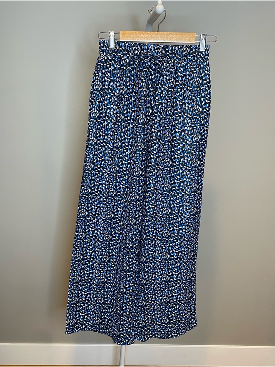 Angashion Pants - Wide Leg Printed Pant - Navy Blue